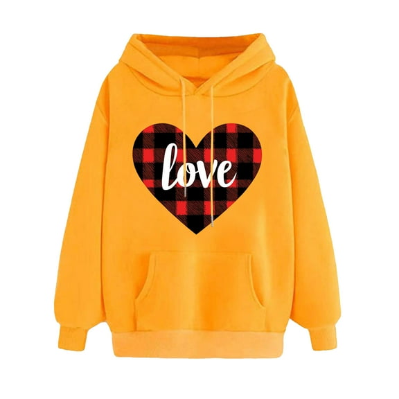 Love Heart Hooded Sweatshirts for Women Valentines Day Oversized Long Sleeve Pullover Hoodie Shirts