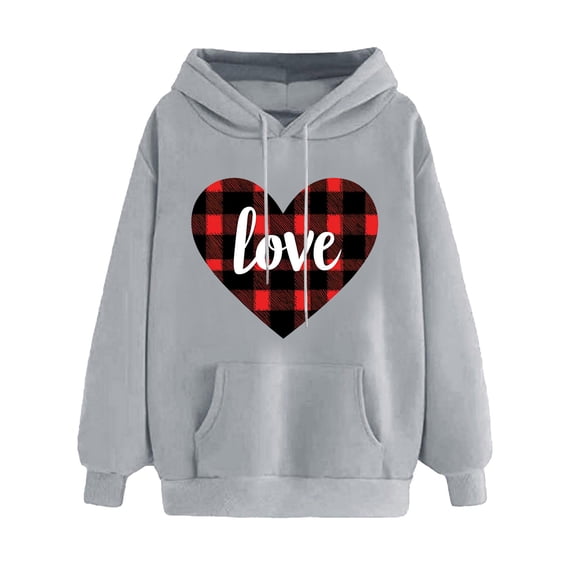 Love Heart Hooded Sweatshirts for Women Valentines Day Oversized Long Sleeve Pullover Hoodie Shirts