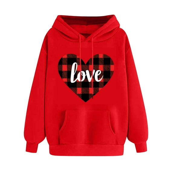 Love Heart Hooded Sweatshirts for Women Valentines Day Oversized Long Sleeve Pullover Hoodie Shirts