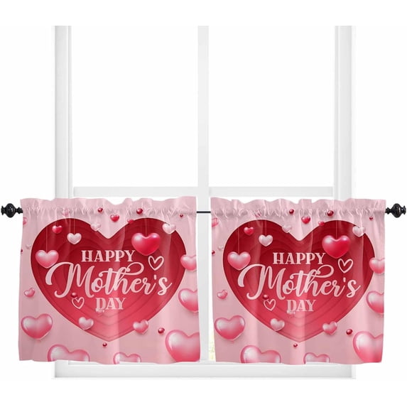 Love Heart Kitchen Curtain 2 Panels Tiers Curtains 36 Inch Length, Curtains Rod Pocket Curtains Window Drapes Treatment Window Cafe Curtains Best Mom Happy Mother''s Day 55x36