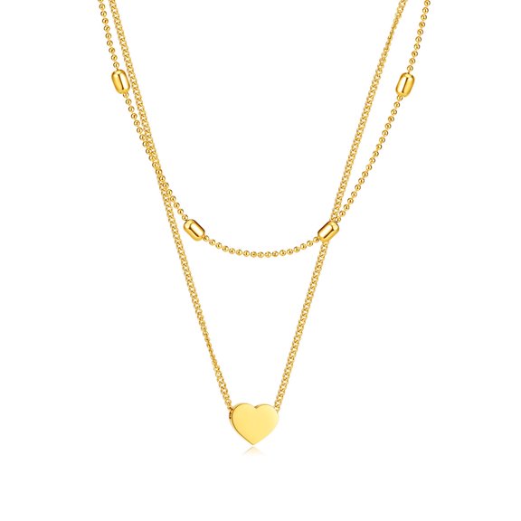 Love Heart Layered Choker Necklace Gold Simple Beads Pendant Necklace Simple Chain jewelry for Women