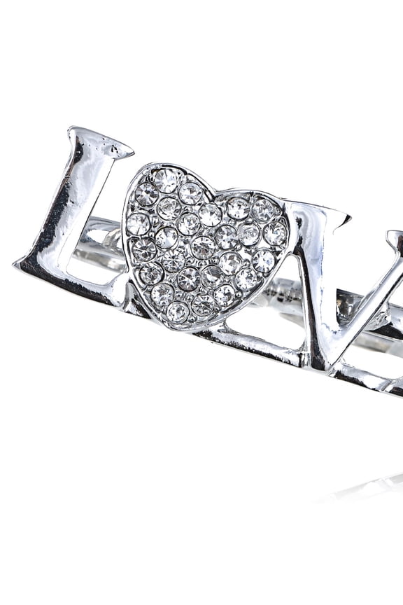 Love Heart Letter I Luv You Rhinestone Crystal Lover Double Finger Knuckle Ring