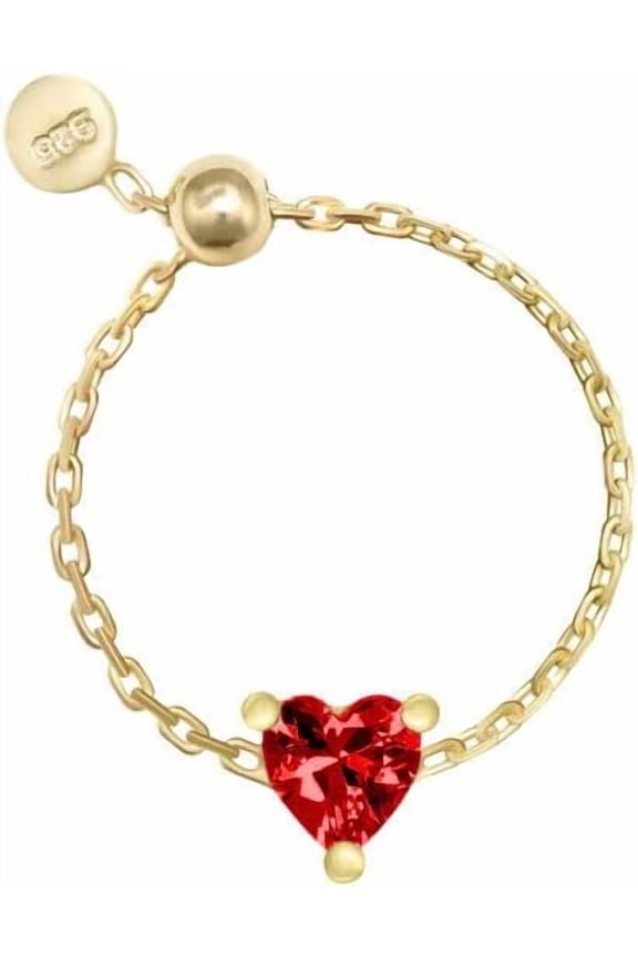 Love Heart Link Chain Ring for Women 925 Sterling Silver Pink Green Diamond CZ Crystal Heart Finger Band Promise Engagement Rings Statement Ring Dangle Coin Adjustable