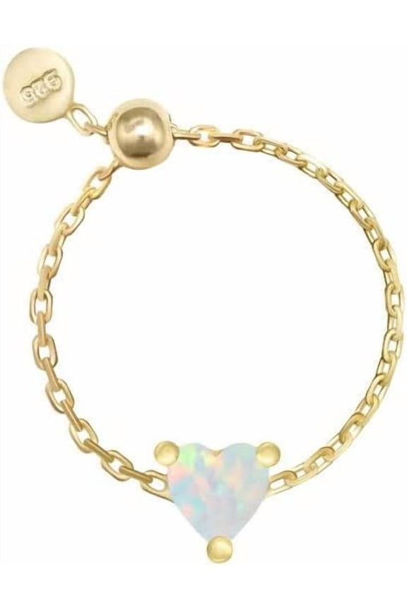 Love Heart Link Chain Ring for Women 925 Sterling Silver Pink Green Diamond CZ Crystal Heart Finger Band Promise Engagement Rings Statement Ring Dangle Coin Adjustable