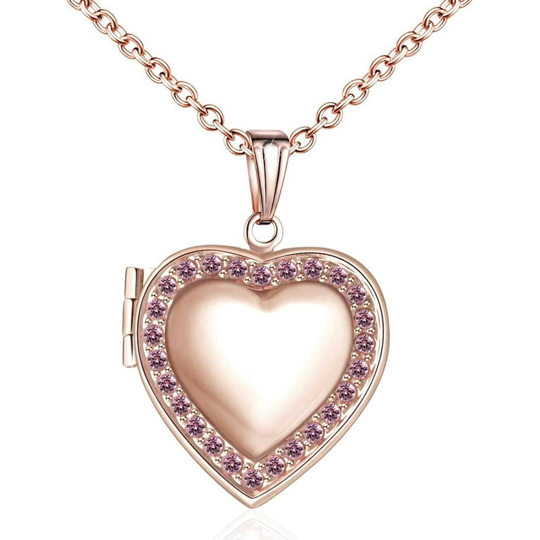 Love Heart Locket Necklace Paved Blue Red White CZ Rose Gold Charm Living Memory Lock Affordable Jewelry for A Lifetime of Memories Women s