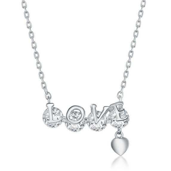 Love-Heart/Love-Safety Pin/ Angel-Wing/Sweet-Flower Spinning Simulated CZ Diamond 16+2’’ Charm Necklace Sterling Silver Jewelry for Women or Teens (-Love-Heart)