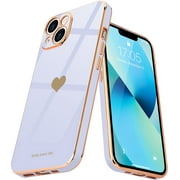 Love-Heart Luxury Case for Apple iPhone 13 Heart Case, Cute Design Shiny Bling Cover, Soft TPU Slim Shockproof Protective Case for Apple iPhone 13 for Women Girls, Purple