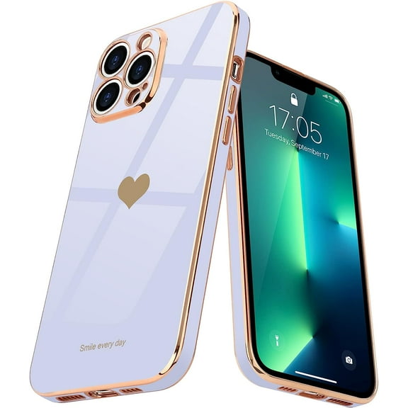 Love-Heart Luxury Case for Apple iPhone 13 Pro Heart Case, Cute Design Shiny Bling Cover, Soft TPU Slim Shockproof Protective Case for Apple iPhone 13 Pro for Women Girls, Purple
