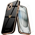 thumbnail image 1 of Love-Heart Luxury Case for Apple iPhone 14 Plus Heart Case, Cute Design Shiny Bling Cover, 3 in 1 Bundle Case with 2 PACK Clear Tempered Glass for Apple iPhone 14 Plus for Women Girls, Black, 1 of 8