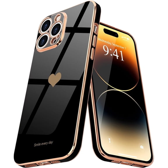 Entronix Love Heart Case Compatible with iPhone 14 Pro, Glossy Cute Cover, Black