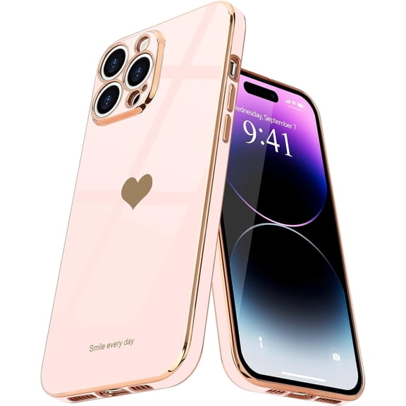 Entronix Love Heart Case Compatible with iPhone 14 Pro, Glossy Cute Cover, Rose