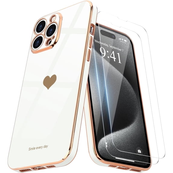 Entronix 3-in-1 Love Heart Case iPhone 14 Pro Max with Screen Protector, White