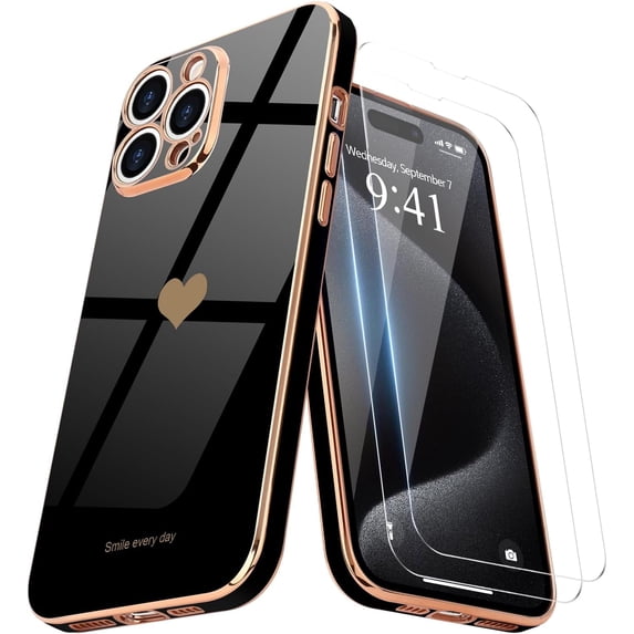 Entronix 3-in-1 Love Heart Case iPhone 14 Pro Max with Screen Protector, Black
