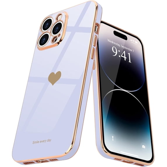 Entronix Heart Case Compatible with iPhone 14 Pro Max, Glossy Cute Cover, Purple