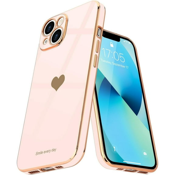 Entronix Love Heart Luxury Case for iPhone 15, Cute Slim Shockproof Bling Cover, Rose