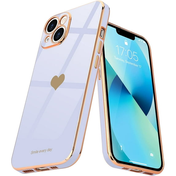 Love-Heart Luxury Case for Apple iPhone 15 Plus Heart Case, Cute Design Shiny Bling Cover, 3 in 1 Bundle Case with 2 PACK Clear Tempered Glass for Apple iPhone 15 Plus for Women Girls, Purple