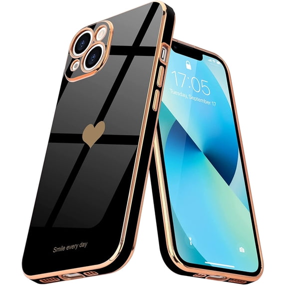 Entronix Love Heart Case Compatible with iPhone 15 Plus, Glossy Cute Cover, Black