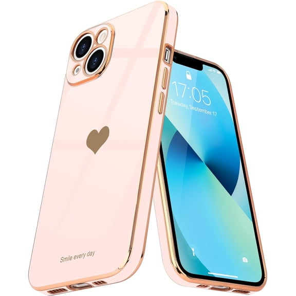Entronix Love Heart Case Compatible with iPhone 15 Plus, Glossy Cute Cover, Rose