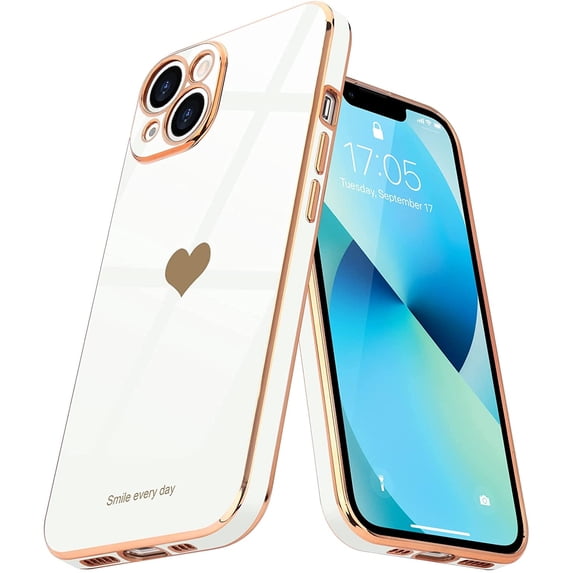 Entronix Love Heart Case Compatible with iPhone 15 Plus, Glossy Cute Cover, White