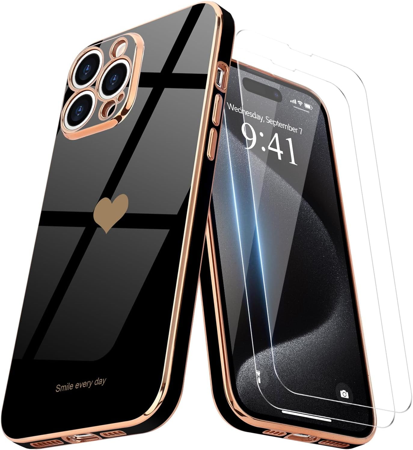 iPhone15 / black 【dress HEART 】 Love-Heart Luxury Case for Apple iPhone 15 Pro Max Heart