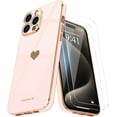thumbnail image 1 of Love-Heart Luxury Case for Apple iPhone 15 Pro Max Heart Case, Cute Design Shiny Bling Cover, 3 in 1 Bundle Case with 2 PACK Clear Tempered Glass for Apple iPhone 15 Pro Max for Women Girls, Rose, 1 of 7