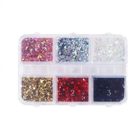 Love Heart Nail Art Glitter Sequins, 6 Colors Holographic Heart Shapes Valentines Nail Art Sticker Decals Laser Love Heart Glitter for Manicure Make Up DIY Nail Decoration