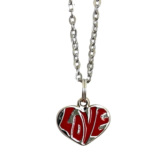 Love Heart Charm Red Logo Necklace Pendant
