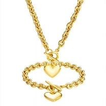 Love Heart Necklace and Bracelet Jewelry Sets for Women Gift 14K Yellow Gold Engagement Wedding Party Chain Set Jewelry Fashion