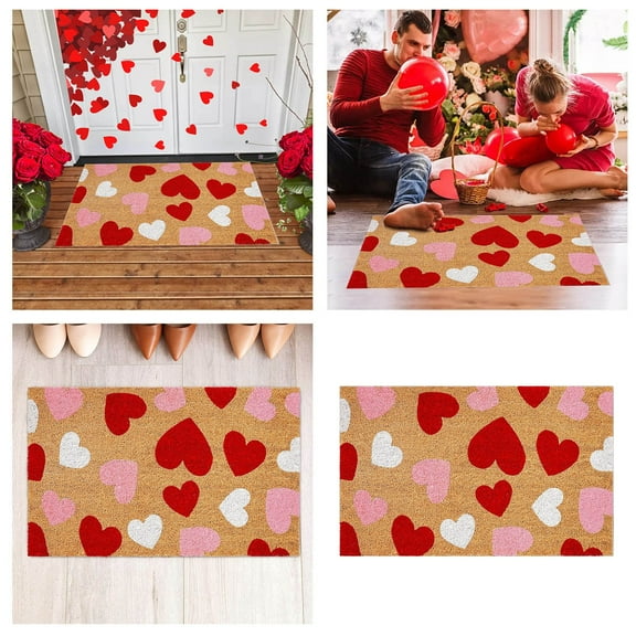 Love Heart Non- Door Mat 15.7x23.6 Inch - Valentine's Day Front Door Rug for Indoor Outdoor Entryway, Decorative Home Doormat for Bathroom, Porch & Patio Decor