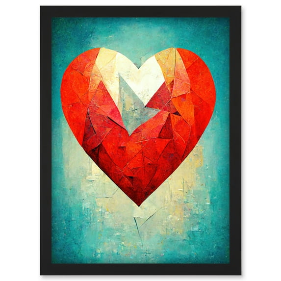 Love Heart Painting Romance Bright Blue Teal Unique Modern Artwork Framed Wall Art Print A4