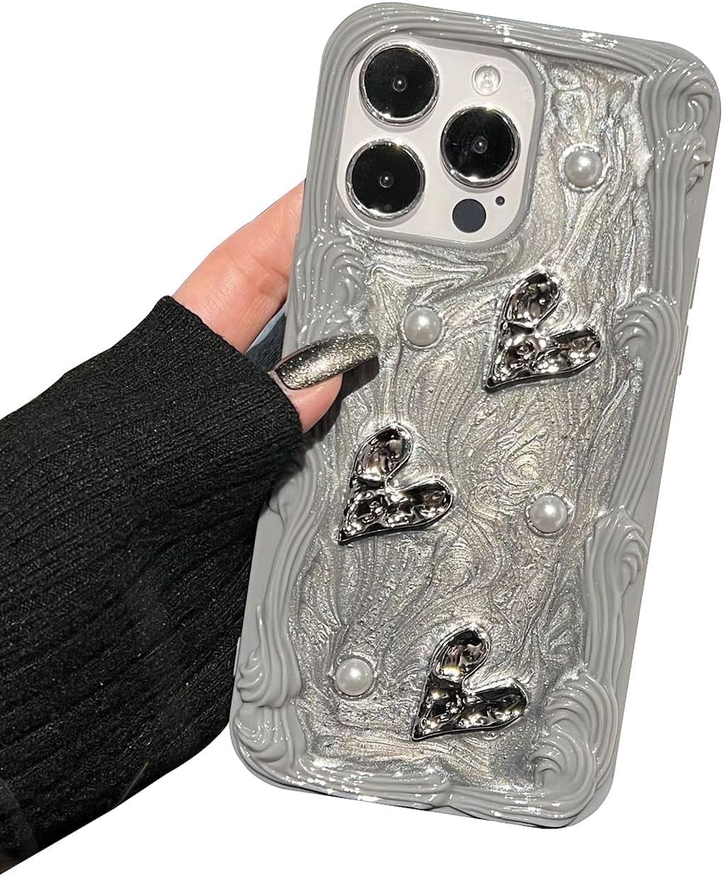 Love Heart Pearl Glitter Aesthetic Soft Case Compatible with