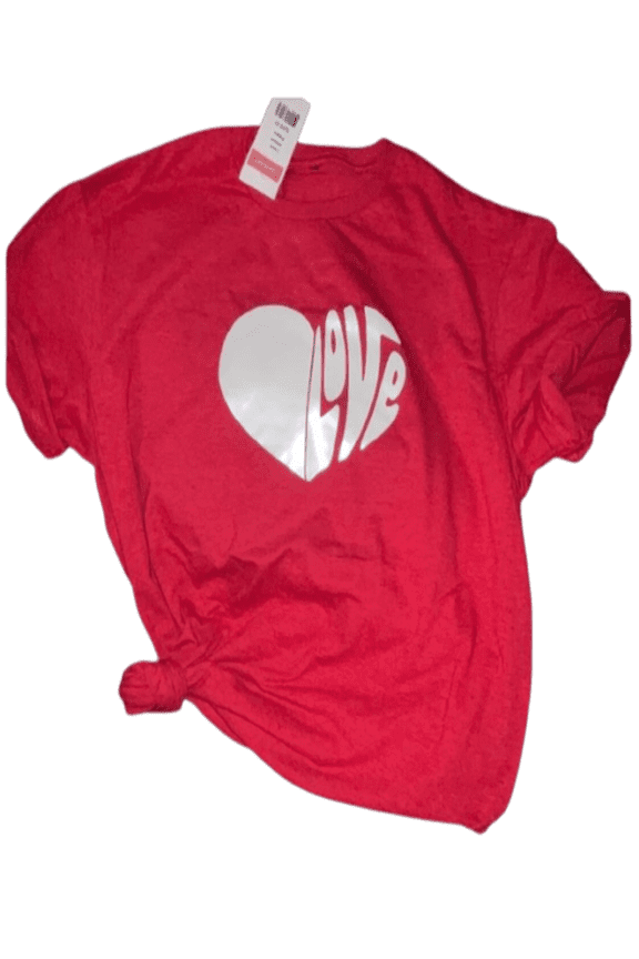 Love Heart Pearl Graphic Antique Cherry Red Tee, Large