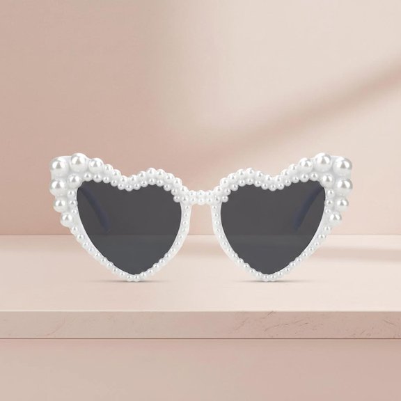Love Heart Pearl Sunglasses for Women Rhinestone Glasses