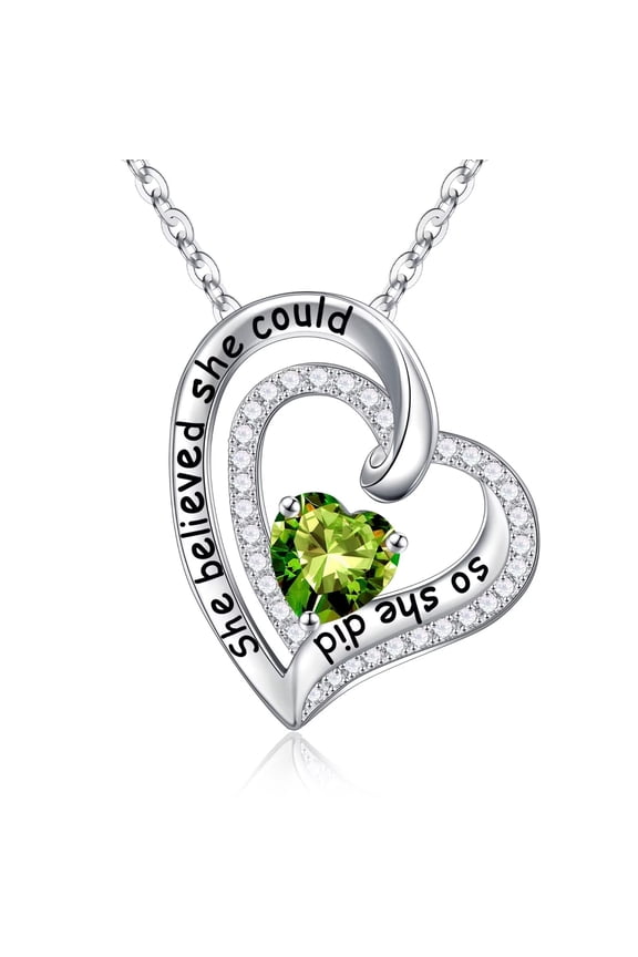 Love Heart Pendant Necklace for Women 925 Sterling Silver Birthstone Necklace Jewelry Graduation Teacher Birthday Gifts for Women Mom Wife