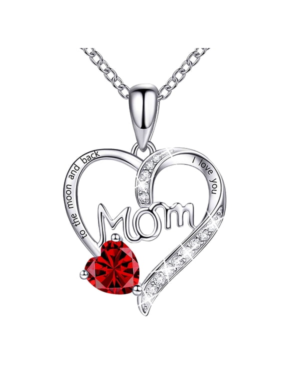 Love Heart Pendant Necklaces for Women, Mother's Day Gifts for Mom Grandma Wife from Daughter Son, I Love You Mom (With gift box) (Red)