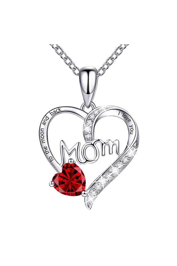 Love Heart Pendant Necklaces for Women, Mother's Day Gifts for Mom Grandma Wife from Daughter Son, I Love You Mom (With gift box) (Red)