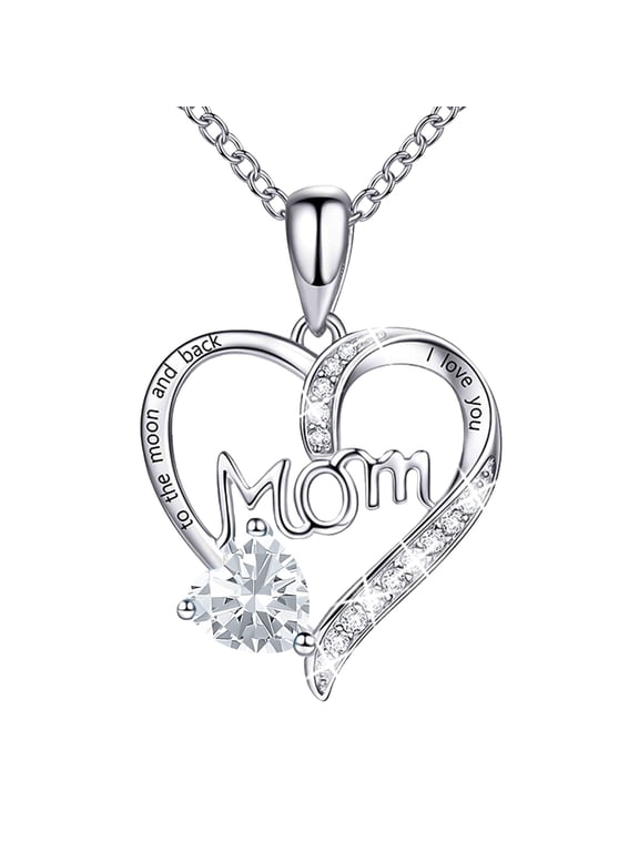 Love Heart Pendant Necklaces for Women, Mother's Day Gifts for Mom Grandma Wife from Daughter Son, I Love You Mom (With gift box) (White)