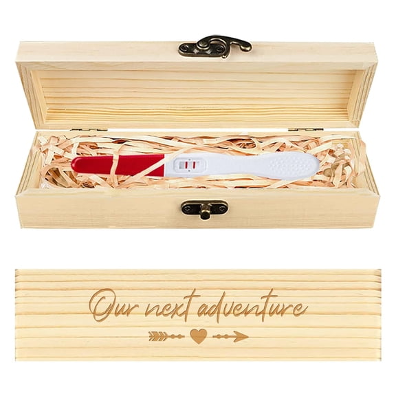Love Heart Pregnancy Test Keepsake Wooden Pregnancy Announcement Gifts Box with Raffia Ribbon and Lock Announcement Gifts for Dad Husband 8x2x1.2inch Colorful
