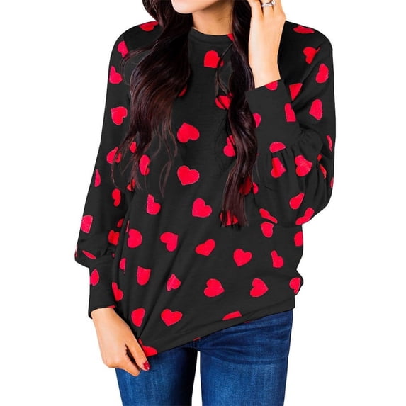 Love Heart Printed Women Long Sleeve Shirt Autumn Tops
