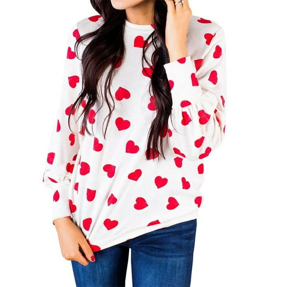 Love Heart Printed Women Long Sleeve Shirt Autumn Tops