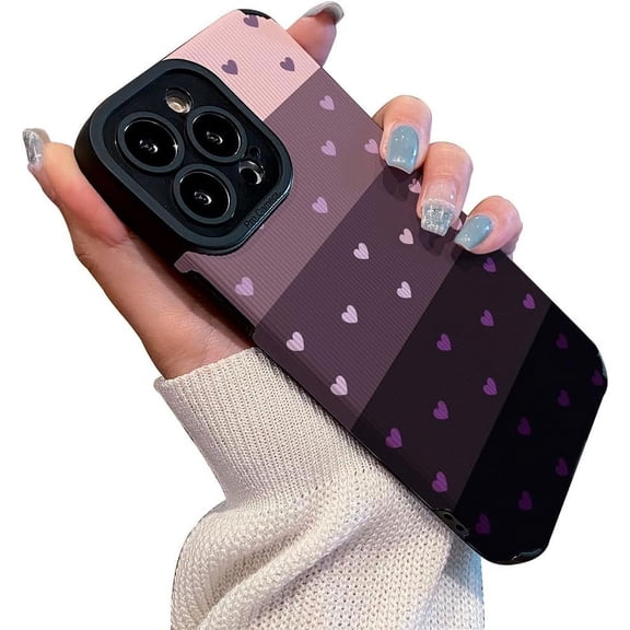 Love Heart Purple Personalized Stripe Silicone Case for Women Girls Compatible with iPhone Case (iPhone 15)