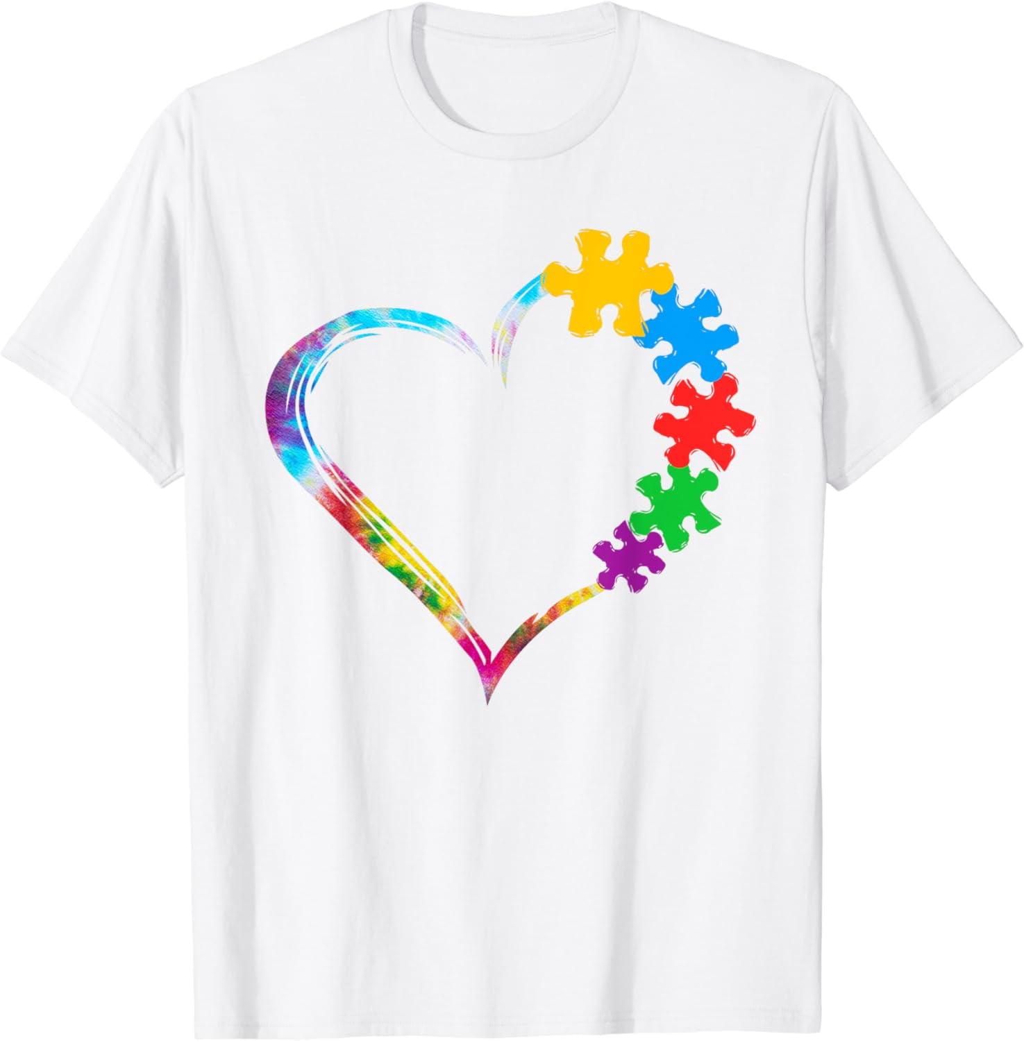 Love Heart Puzzle Pieces Tie Dye Autism Awareness Mom Dad TShirt
