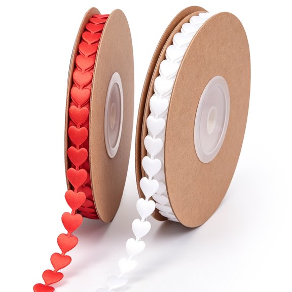 Love Heart Ribbon Embossed Red White 32.8 Ft for Valentine's Day Gift Packaging 2 Pcs