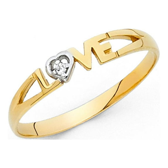 Love Heart Ring Solid 14k White Yellow Gold Love Band Promise Ring CZ Polished Finish Fancy, Size 7.5