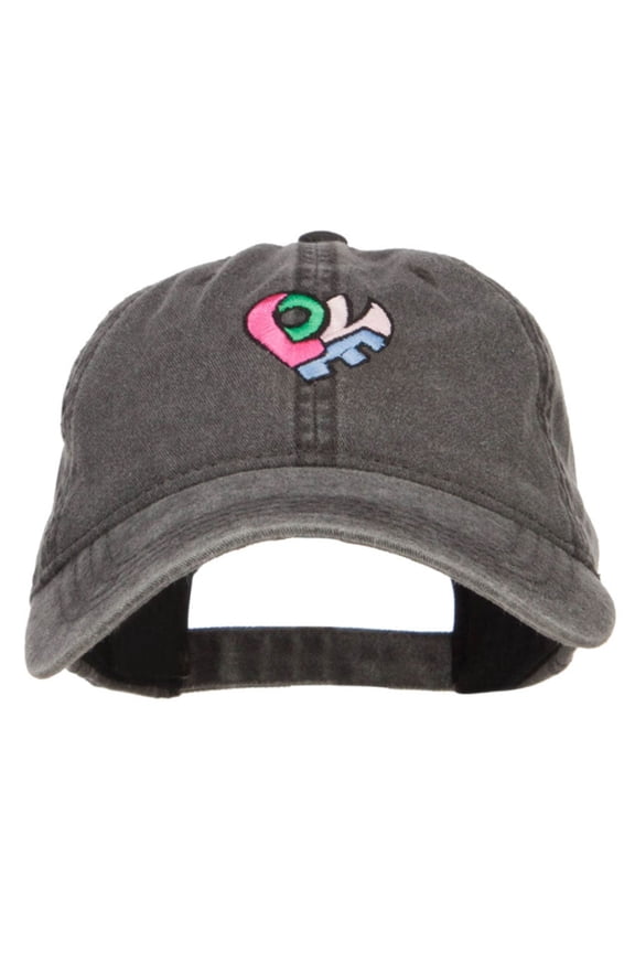 Love Heart Shape Embroidered Washed Cap - Black OSFM