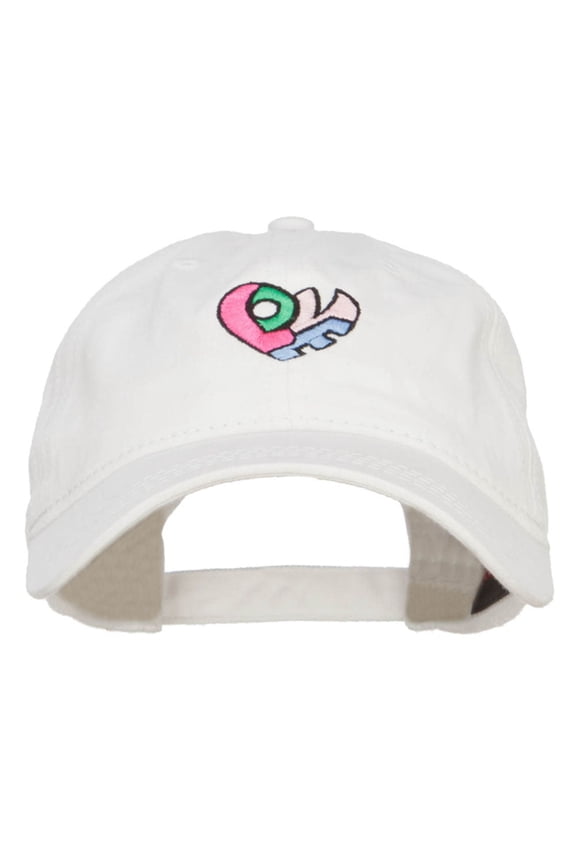 Love Heart Shape Embroidered Washed Cap - White OSFM