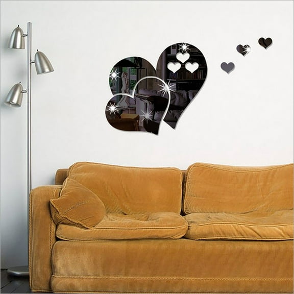 Love Heart Shape Mirror Tiles, 3D Acrylic Heart Mirror Wall Decal,Removable Wall Sticker Home Decoration for Home Living Room, Bedroom, Bathroom