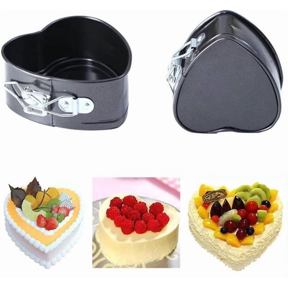 Love Heart Shape Springform Pan, Mini 4 Inches Non-Stick Carbon Steel Cake Pan Tin Mold Baking Cheese Bread Jelly Tray, Set of 2