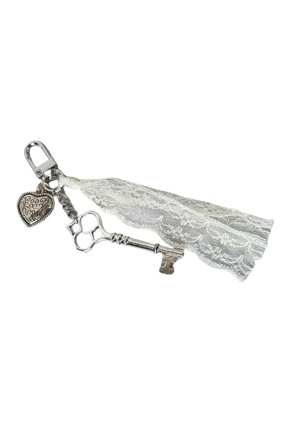 Love Heart Shaped Key and Lace Pendant Portable Keychain for Fashion Enthusiasts