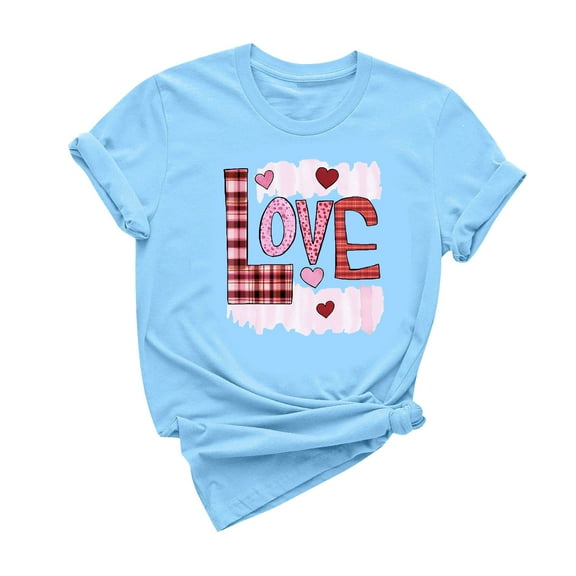 Love Heart Shirts for Womens Valentines Day Cute Short Sleeve Tshirt Tops Casual Crewneck Basic Tee